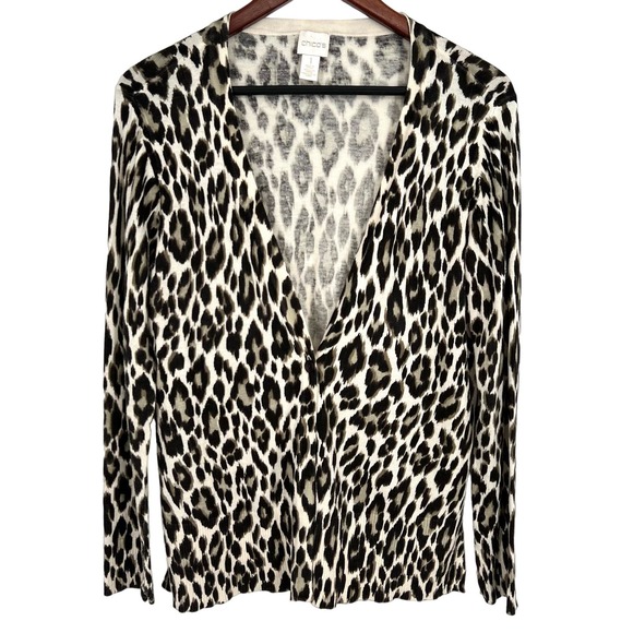 Chico's Tops - Chicos Sz 1 MEDIUM 8/10 Leopard Animal Print One Button Sweater Blouse Shirt Top